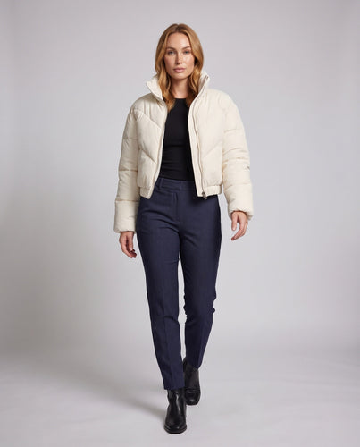 Damen cropped gepolsterte Pufferjacke mit hohem Stehkragen und elastischem Saum