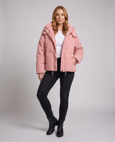 Damen Übergrößen Cord-Pufferjacke mit Kapuze und wärmender Thermoisolierung