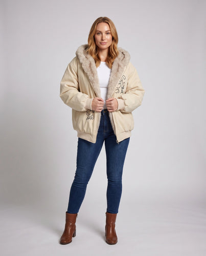 Damen oversized Hoodiejacke mit Kunstfellohren und Fleecefutter, Rundum-Reißverschluss