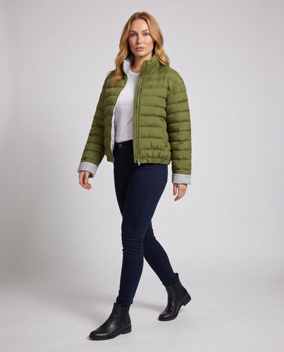 Damen packbare ultraleichte Mikrokanyl-Jacke mit zwei-Wege-Reißverschluss und elastischem Saum