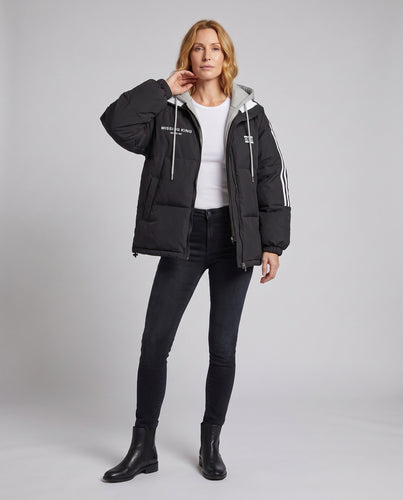 Damen Sportlicher gepolsterter Parka mit Kapuze und Kontraststreifen, übergroßer Silhouette und thermischem Futter