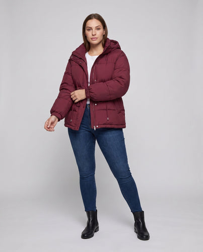 Damen gepolsterte Kapuzenparka im boxy Schnitt mit tapered Kordelzug