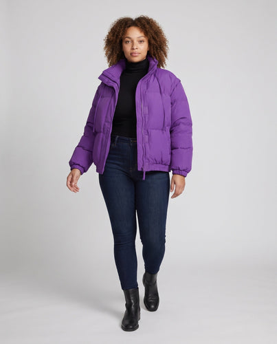 Damen ultraleichte oversized gesteppte Jacke mit hohem Stehkragen und elastischem Saum