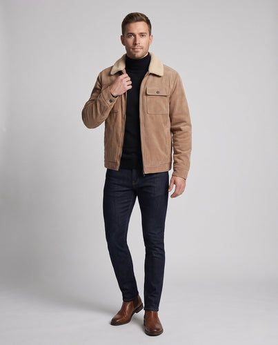 Männer Cord Feldjacke mit Teddy-Kragen, wärmendem Fleece-Futter und multifunktionalen Brusttaschen