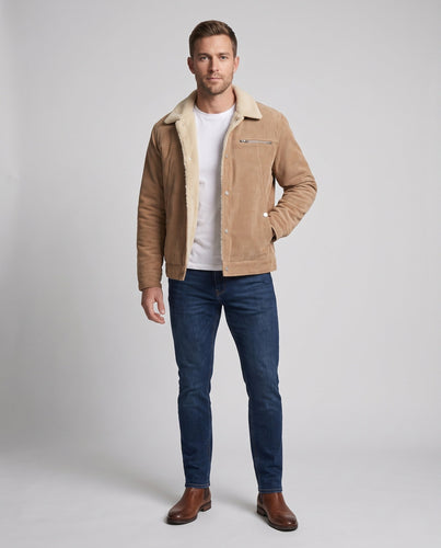 Herren Cord Arbeitsjacke mit Teddyfleece-Futter und Brustreißverschluss