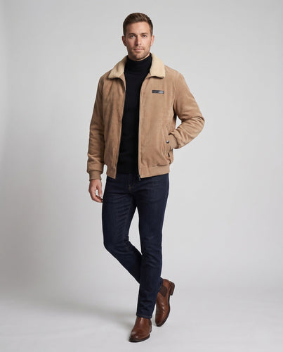 Herren Cordjacke mit Sherpa-Kragen und thermischem Innenfutter