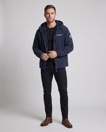 Herren isolierte Fleece-Hoodie mit Teddy-Futter, verdecktem Reißverschluss und elastischen Bündchen