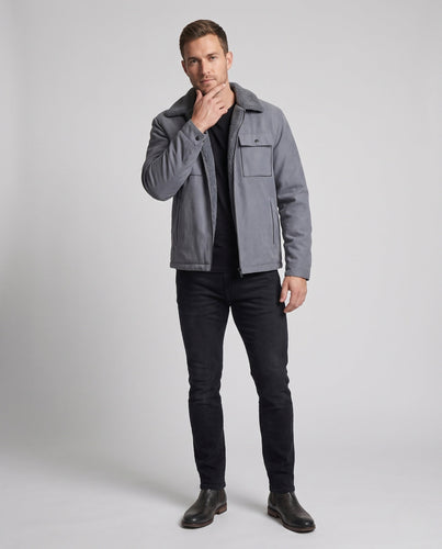Herren isolierte Teddy-Fleece-Arbeitsjacke mit Stehkragen und Brustklappentasche