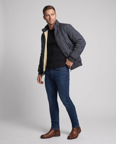 Herren gesteppte Winterblouson mit Sherpa-Futter, hohem Stehkragen und verdeckten Reißverschlusstaschen