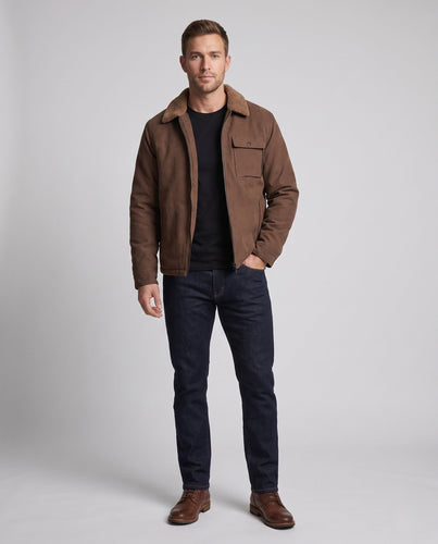 Herren Freizeitjacke mit Kunstfellkragen, Fleece-Innenfutter und verdecktem Reißverschluss