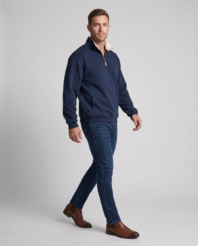 Männer Relaxed Halb-Reißverschluss Sweatshirt mit kontrastierendem Stehkragen und Druckknopfdetails