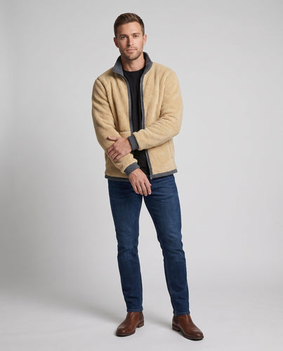 Herren Thermo-Fleece-Jacke mit Sherpa-Futter, hohem Stehkragen und verdeckten Reißverschlusstaschen
