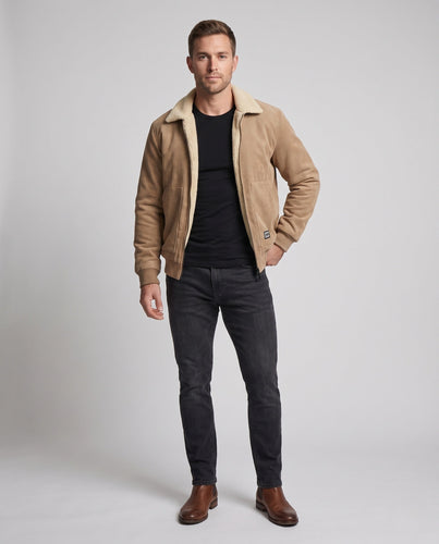 Herren Thermo Arbeitsjacke mit Sherpa-Futter, Kordelstruktur und verdecktem Reißverschluss