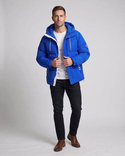 Herren urban gesteppter Hoodie mit thermischer Isolierung, kontrastierendem Besatz und verstellbarem Saum