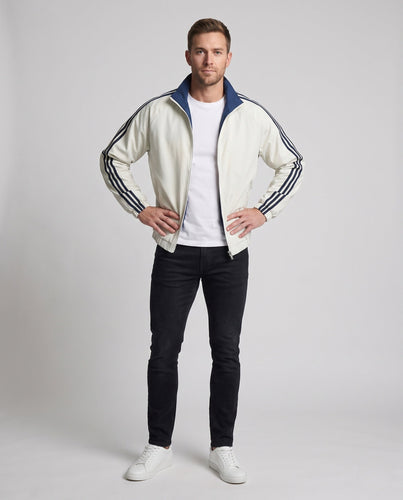 Unisex wendbare Sportjacke mit Wendedesign, Stehkragen, durchgehendem Reißverschluss und auffälligen Ärmelstreifen