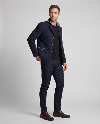Herren Freizeit Blazer mit Stehkragen, Paspel und dekorativen Knöpfen Drune