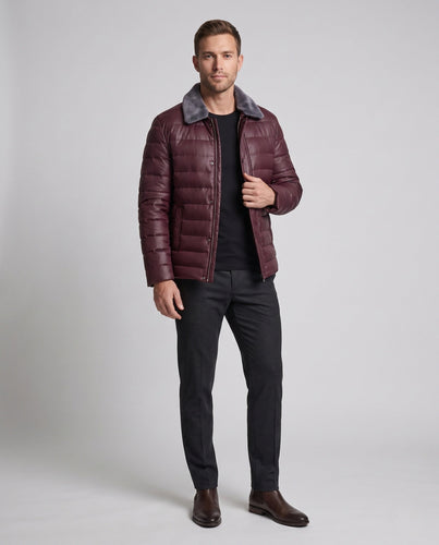 Herren Gepolsterte Steppjacke mit Teddykragen und Eleganter Lederoptik Drune
