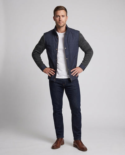 Herren Hybridjacke mit Kunstlederfront, gesteppte Details und gestrickten Ärmeln Drune