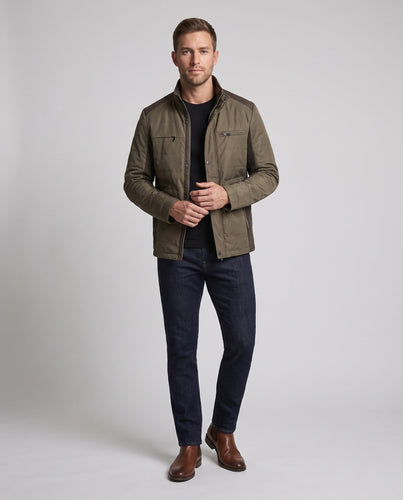 Herren kompakt gesteppte Jacke im Reise-Look mit hochgeschlossenem Kragen und Kontrastbesatz Drune