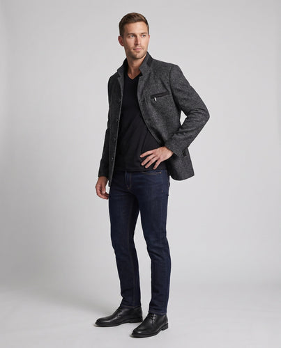 Herren Kurzjacke aus strukturiertem Wollmix mit Stehkragen und warmer Fütterung Drune