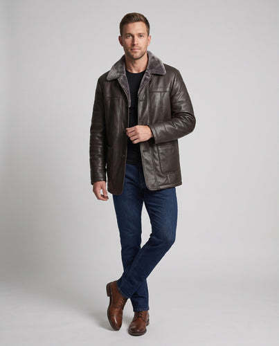 Herren Lederlook Übergangsjacke mit Stehkragen Drune
