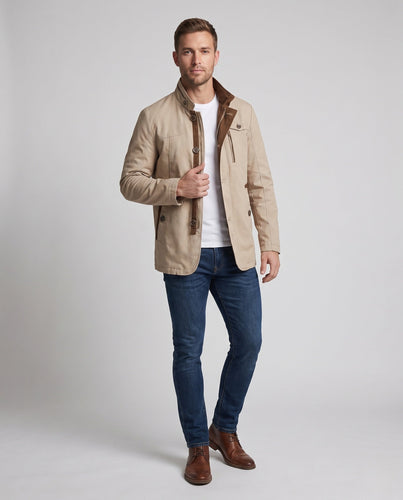 Leichte canvas Übergangsjacke für Herren mit Stehkragen und Brustreißverschluss Drune
