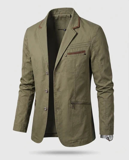 Herren Leichter Baumwollblazer im Casual-Stil mit Reißverschluss-Brusttasche und Slim-Fit-Silhouette Drune