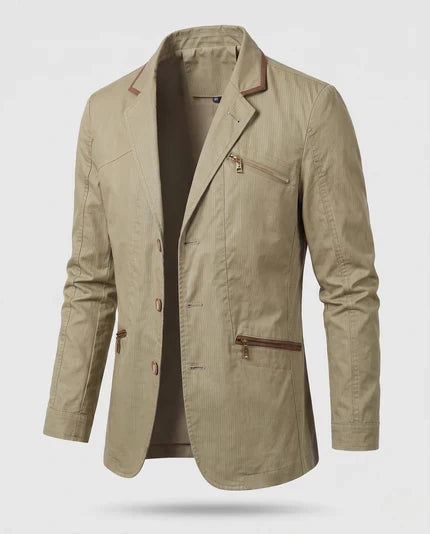 Herren Leichter Baumwollblazer im Casual-Stil mit Reißverschluss-Brusttasche und Slim-Fit-Silhouette Drune