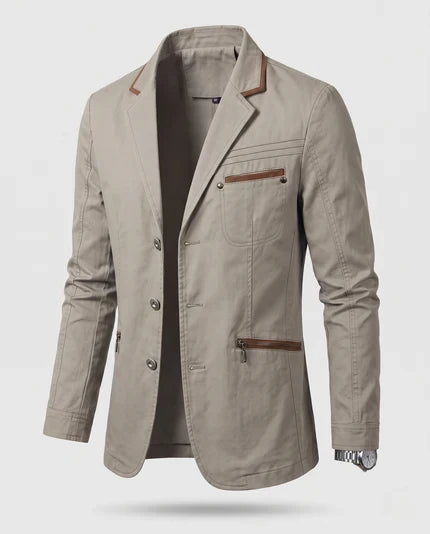 Herren Leichter Baumwollblazer im Casual-Stil mit Reißverschluss-Brusttasche und Slim-Fit-Silhouette Drune