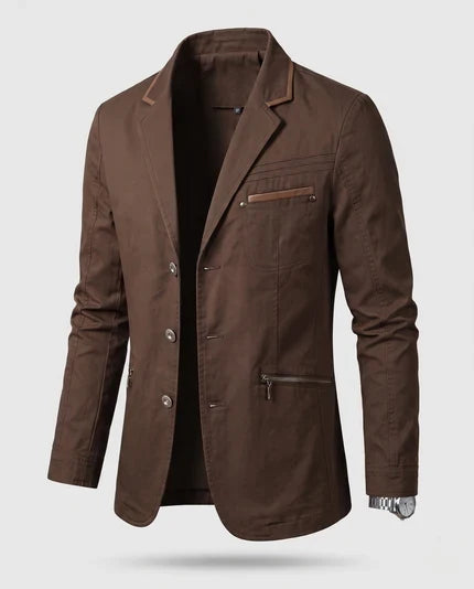 Herren Leichter Baumwollblazer im Casual-Stil mit Reißverschluss-Brusttasche und Slim-Fit-Silhouette Drune