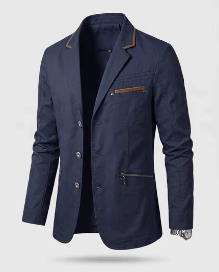 Herren Leichter Baumwollblazer im Casual-Stil mit Reißverschluss-Brusttasche und Slim-Fit-Silhouette Drune