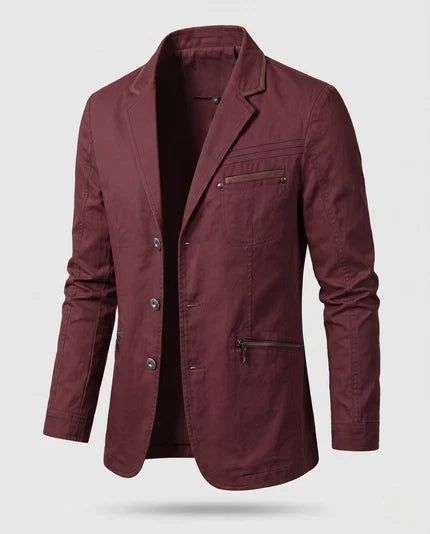 Herren Leichter Baumwollblazer im Casual-Stil mit Reißverschluss-Brusttasche und Slim-Fit-Silhouette Drune