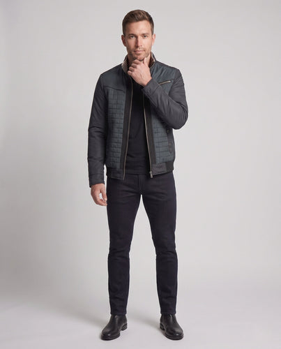Herren moderne gesteppte Übergangsjacke aus Materialmix mit Reißverschluss-Brusttasche Drune