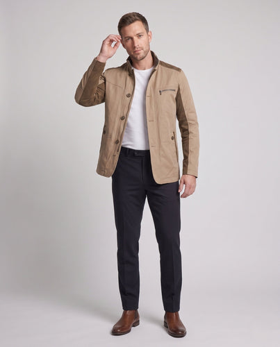 Herren Moderne Stadt Utility Jacke mit Stehkragen und kontrastierendem Kordelbesatz Drune