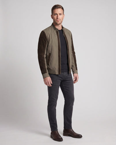 Herren Modernes Hybridfeldjacke mit Stehkragen und kontrastierenden Samtärmeln Drune