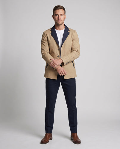 Herren Smart-Casual Kurzjacke mit kontrastierendem Kragen, Reißverschlusstaschen und gemustertem Futter Drune