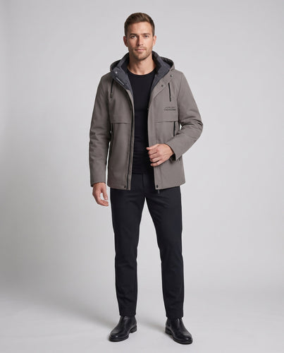 Herren Softshell Übergangsjacke mit Kapuze, wind- und wasserabweisend Drune