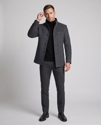 Herren Thermo-Wollmischung Mantel mit Teddyfutter und Stehkragen Drune