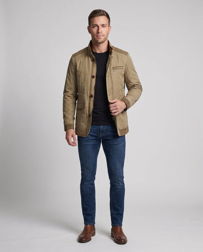 Männer Steppfeldjacke mit Stehkragen und kariertem Innenfutter Drune