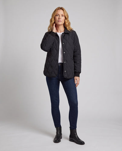 Damen Steppjacke mit lockerem Schnitt und Diamantmuster sowie Druckknopfverschluss Drune