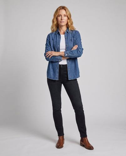 Damen Oversized Denim Shirt Kleid aus Jeansstoff mit Brusttaschen Drune