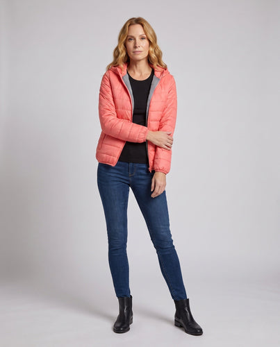 Damen ultraleichte gepolsterte Kapuzenjacke mit thermischem Futter und Slim Fit Drune