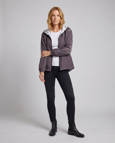 Unisex leichter kapuzenwindbreaker mit bedrucktem Innenfutter und Kordelzug Drune