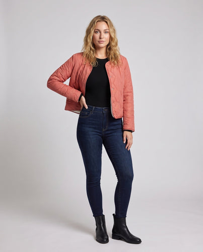Damen Leichte Steppjacke mit Teddyfutter und Druckknopfverschluss