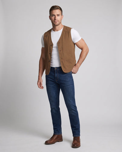 Herren Ärmellose Canvas Utility Weste mit Karofutter und Patchtaschen