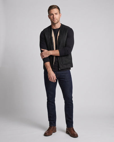 Herren ärmellose Lammleder-Look-Weste mit wärmendem Sherpa-Futter und verdecktem Reißverschluss