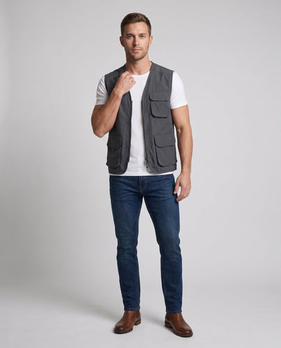 Herren Ärmellose Leichte Utility-Weste mit mehreren Klappentaschen und D-Ring