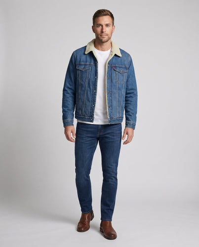 Herren Jeansjacke mit Sherpa-Futter und Brusttaschen