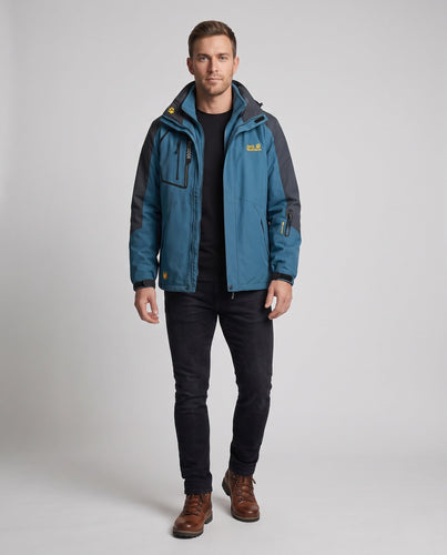 Herren Drei-in-Eins Softshell-Fleece Trekkingjacke mit abnehmbarer Kapuze