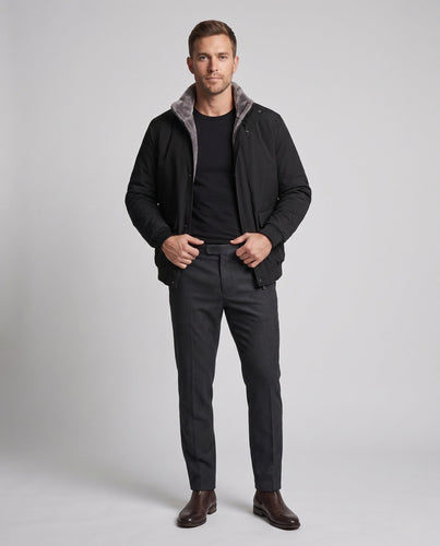 Herren isolierte Winterjacke mit Teddy-Futter, Stehkragen und Klappentaschen